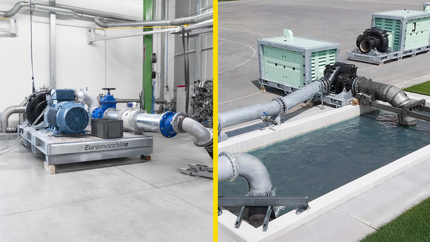 Euromacchine testing areas. Indoor and outdoor Euromacchine testing facilities for pump systems.